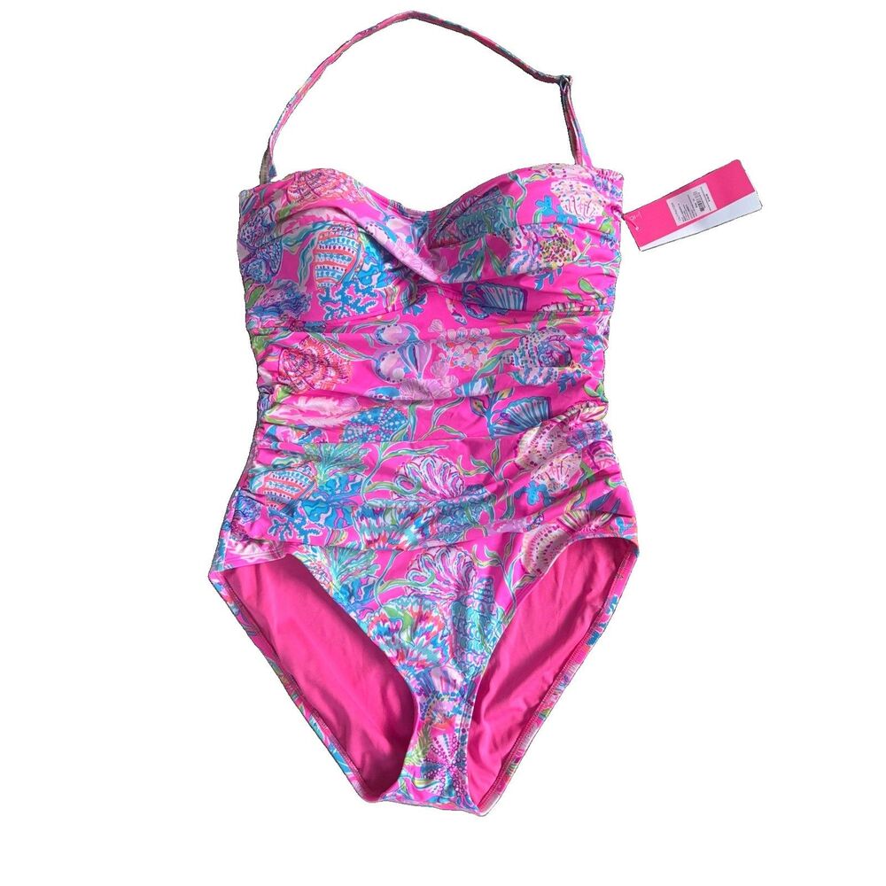 Lilly Pulitzer Flamenco One Piece Swimsuit Shell Me Something Good Size 14 - Picture 2 of 12